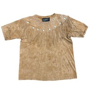 Nu Dimension Western Fringe Shirt Pearl Studs Made In USA Unisex L Vintage 80s L